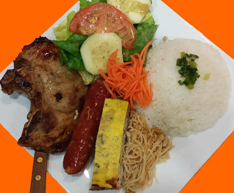 Grilled Pork Chop, Sausage & Fried Egg